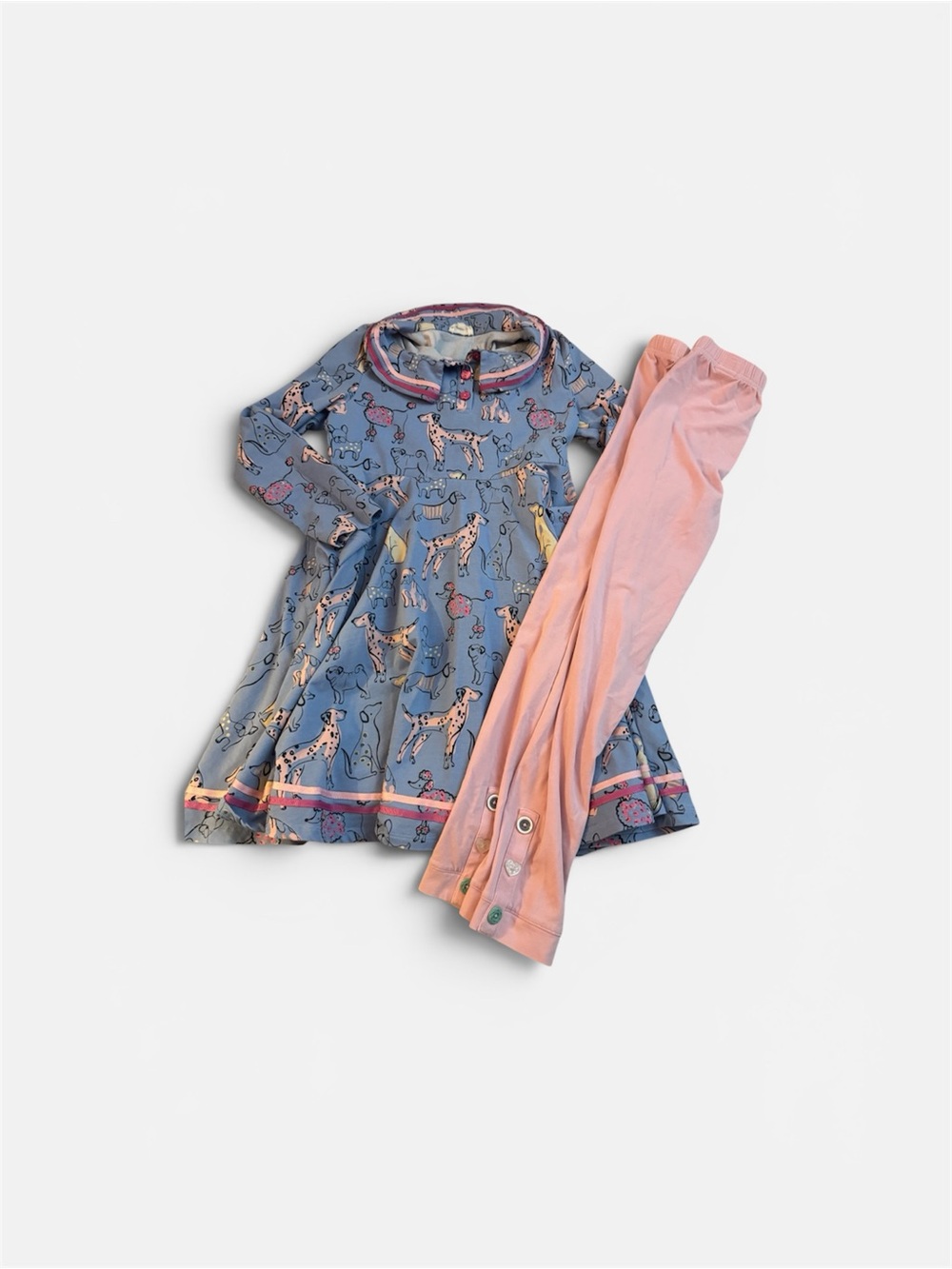 Finding Foxtail Blue Dog Print Girls Dress with Pink Leggings, Size 8 Set